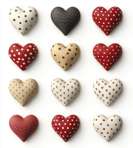 红心白底波点图案