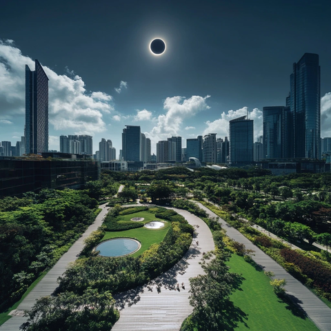 城市公园与日食景象