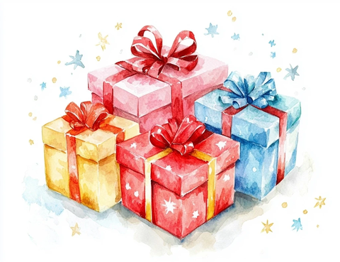 圣诞礼物盒水彩画