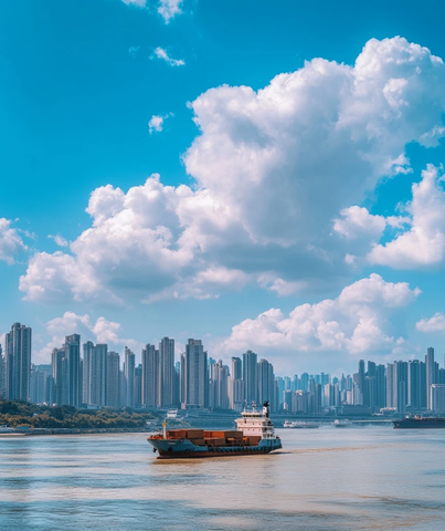 江畔城市与货船