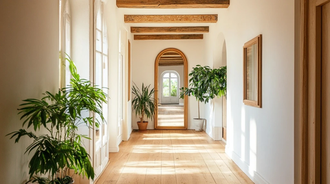 走廊木地板白墙木梁