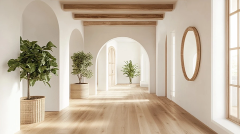 走廊木地板白墙木梁