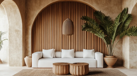 木质墙线拱形沙发悬挂灯植物花瓶