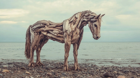 漂流木马体海滩背景