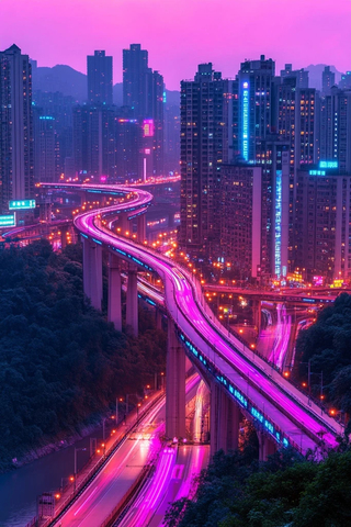 霓虹夜色高架桥