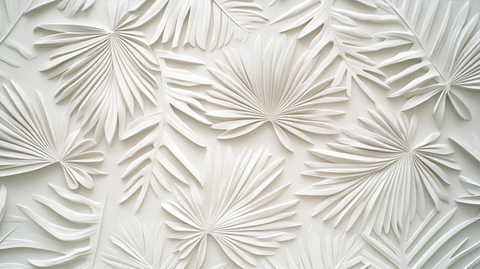 白色浮雕棕榈叶墙面纹理