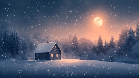 冬夜小屋雪景
