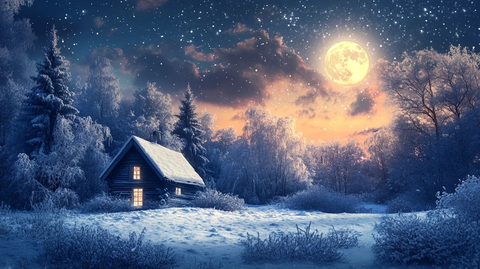 冬夜小屋与明月