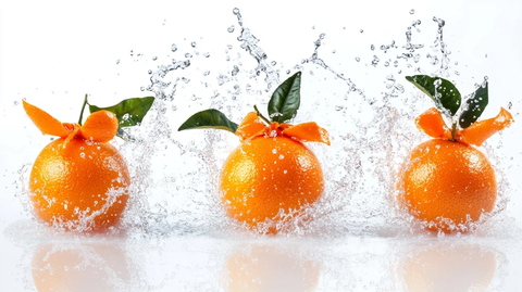 新鲜橙子飞溅