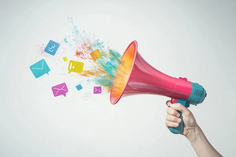 手持喇叭与社交媒体图标