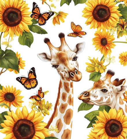 向日葵与蝴蝶中的长颈鹿