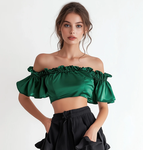 绿色露肩女装上衣