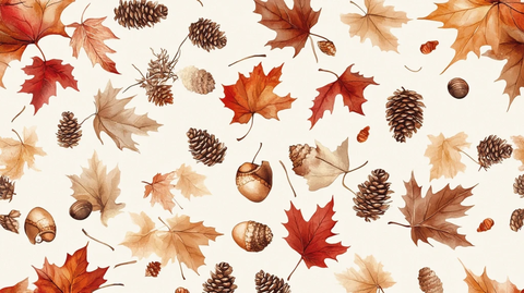秋季落叶橡果松果图案