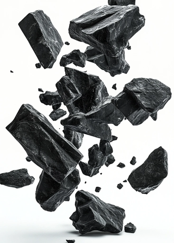 黑色岩石坠落白色背景