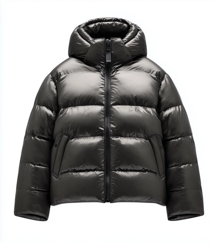 白色背景前展示的羽绒服