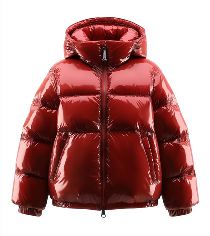 白色背景前黑色羽绒服