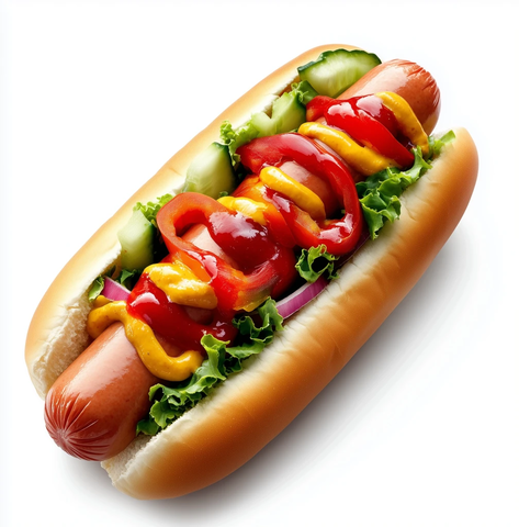 热狗配彩色酱料和蔬菜