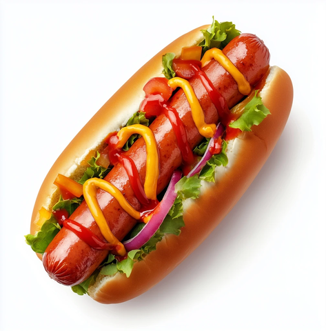 热狗配彩色酱料和新鲜蔬菜