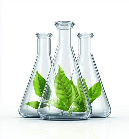 实验室烧瓶与植物叶片