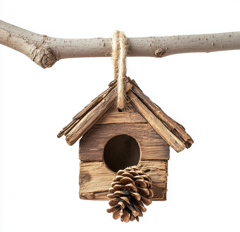鸟屋悬挂松果枝
