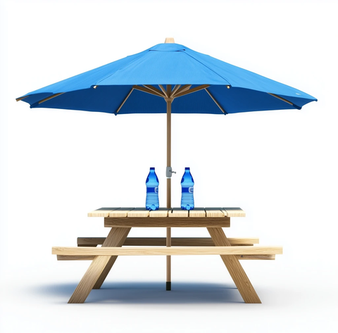蓝伞水瓶野餐桌