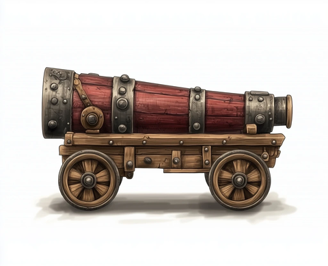 带木质装饰的轮式大炮
