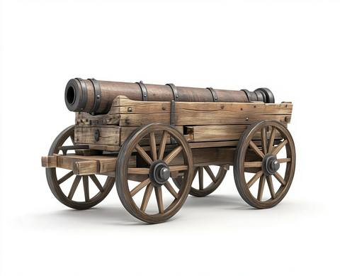 带木质装饰的轮式大炮