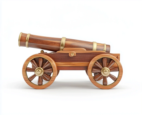 带木质装饰的轮式大炮