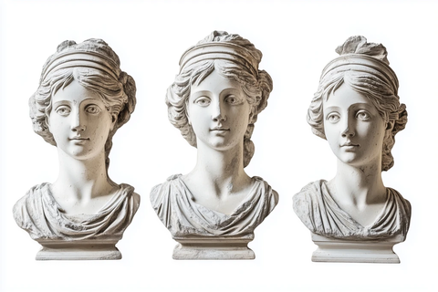 白色背景上的女性雕像头部