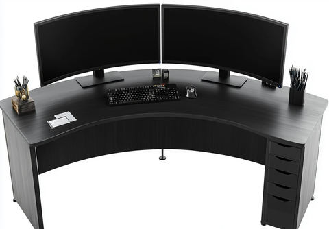 黑色曲面双屏电脑桌