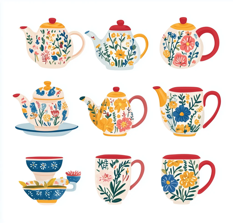 彩色花卉茶具套装