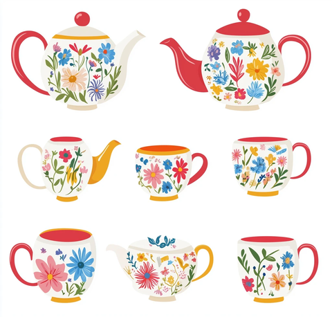 彩色花卉茶具套装