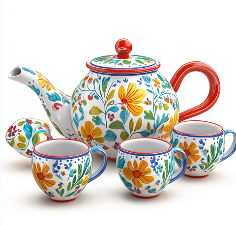 彩色花卉陶瓷茶具