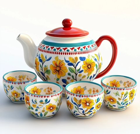 彩色花卉陶瓷茶具