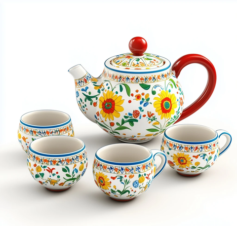 彩色花卉陶瓷茶具
