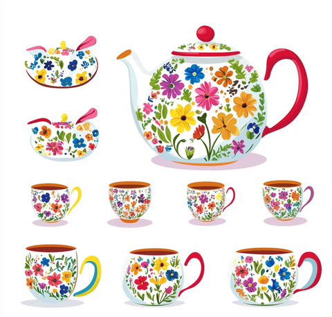 彩色花卉茶具套装