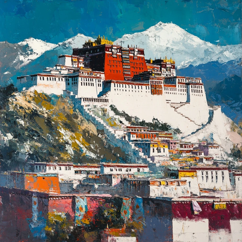 布达拉宫印象派画作
