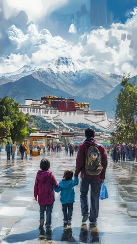 布达拉宫前的家庭