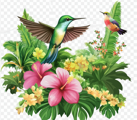 彩色翅膀蜂鸟飞向花朵