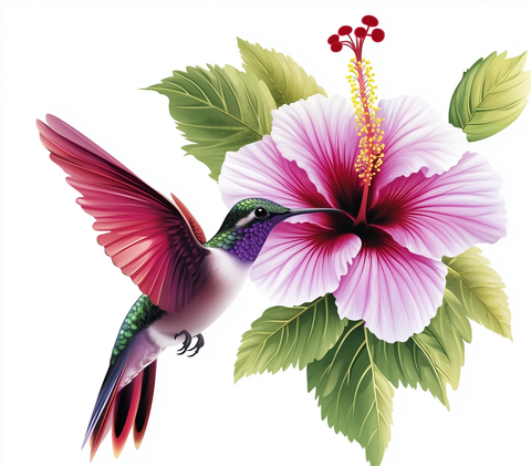 彩色蜂鸟飞向花朵