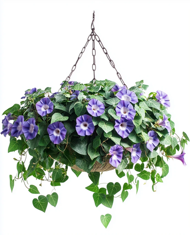 悬挂花篮与牵牛花和常春藤