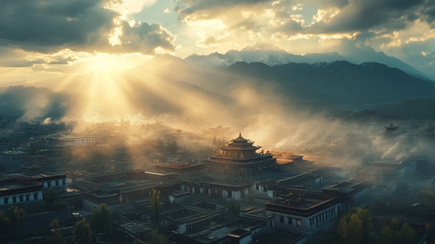 晨曦中的藏式建筑群