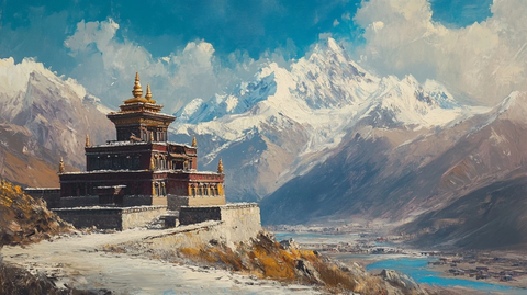 雪山下的庄严佛塔