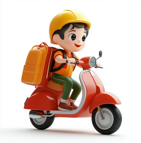 外卖员骑电动车送货