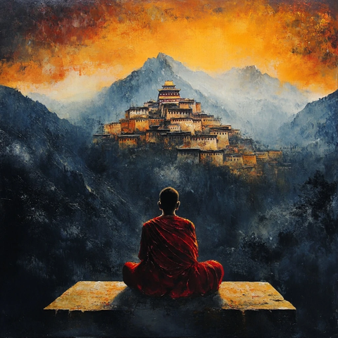 僧人与布达拉宫