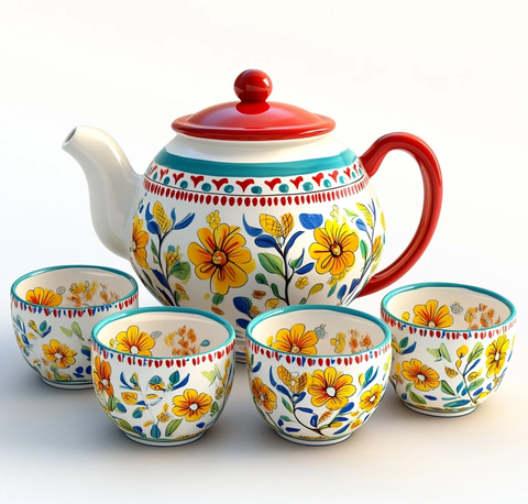 彩色花卉陶瓷茶具