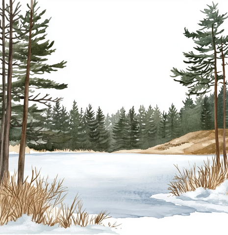 冬季森林与冰湖