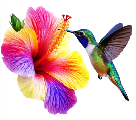 蜂鸟吸食木槿花蜜