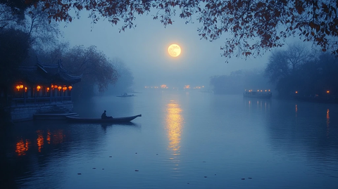 月夜泛舟江南水乡