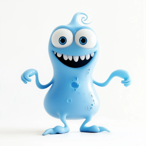 蓝色触手大眼睛笑脸站立
